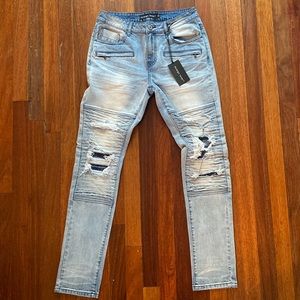 Men’s Moto Denim Sz 32” Premium Quality, Heavier Weight, Slim Tapered Fit